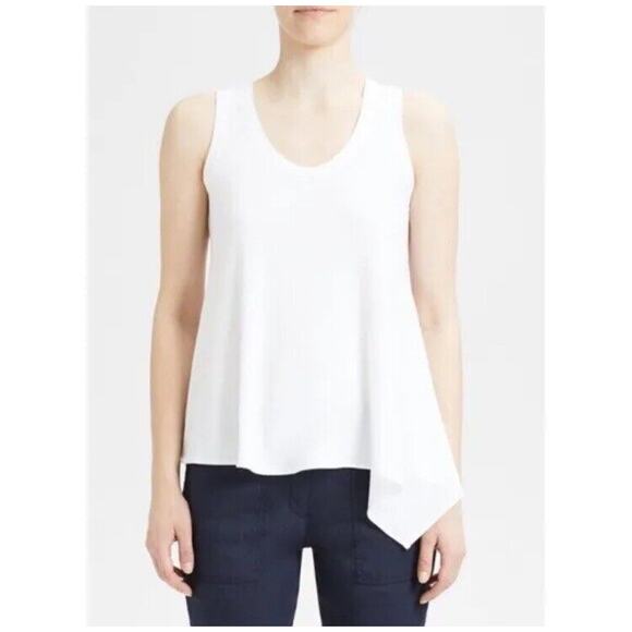 Theory Women’s Drapey Scoop Neck Ribbed Tank Top White Size Large Asymmetrical - Picture 7 of 7